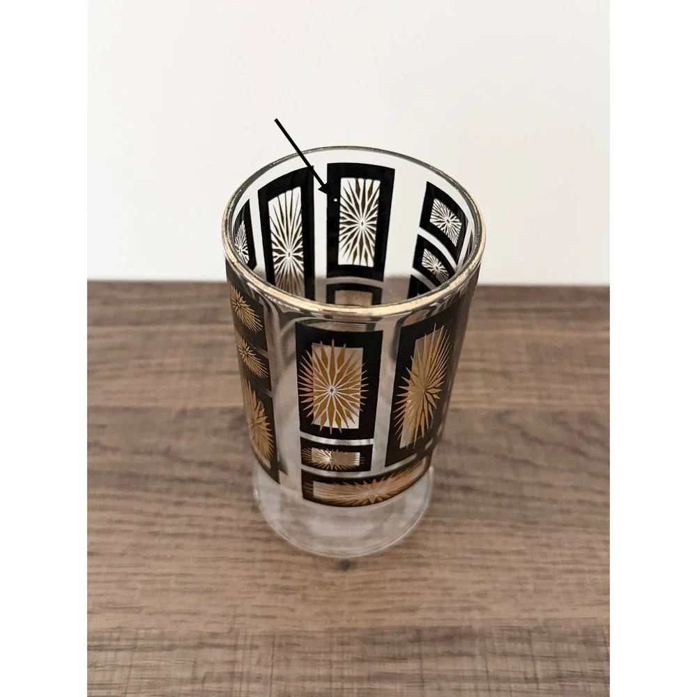 Vintage MCM Jeannette Glass Atomic Starburst Lidded Apothecary Jar Black Gold
